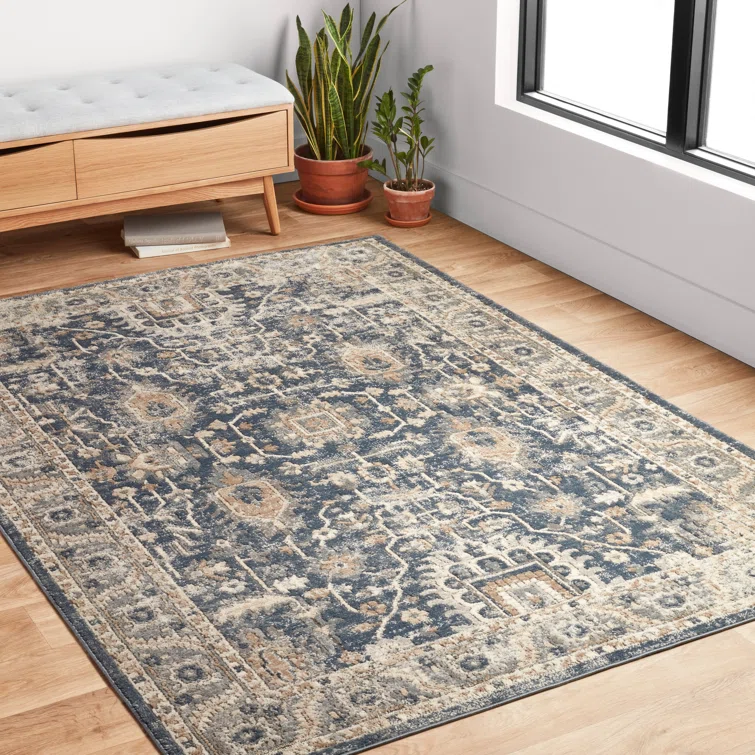 Charlton Home Sagefield Oriental Area Rug In Denimpebble