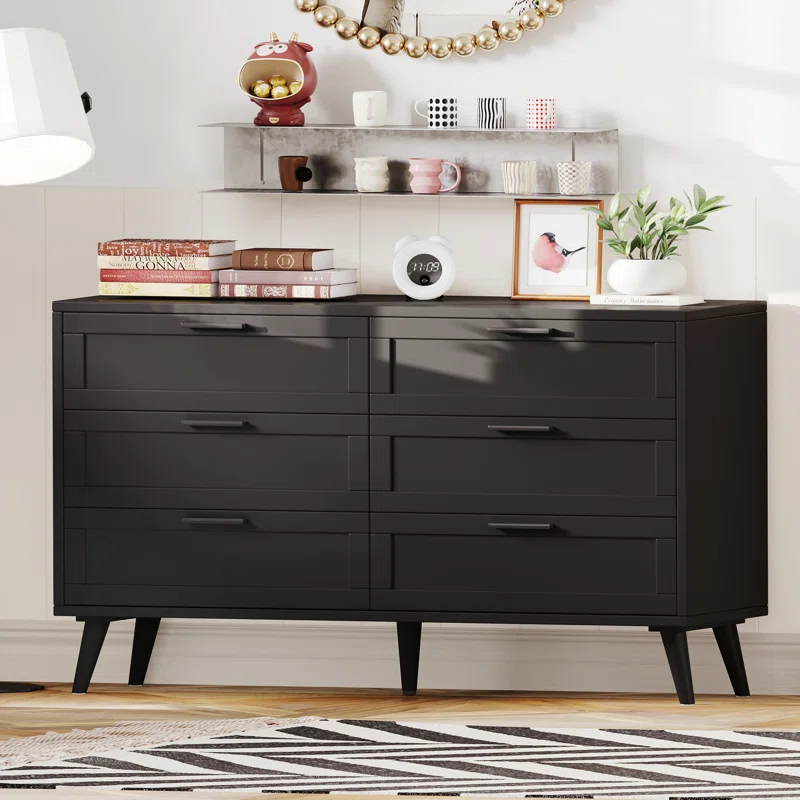 Rovaurx 6 Drawer Dresser Wooden Chest Of Drawer Modern Double Dresser