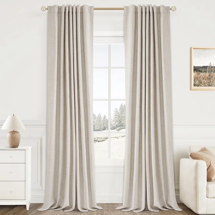 Gracie Oaks Graciella Thermal Insulated Faux Linen Textured 100 Blackout Curtains For Bedroom Living Room Back Tabrod Pocket