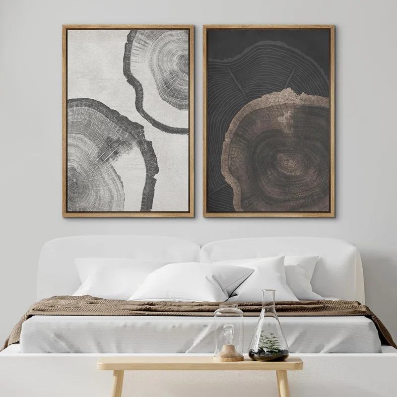 Idea4wall Wood Tree Rings Abstract Minimalist Modern Wall Art Neutral Boho Decor On Canvas 2 Pieces Print