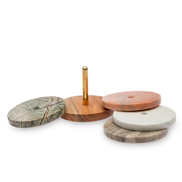 Assorted Marble Coaster Set With Holder
