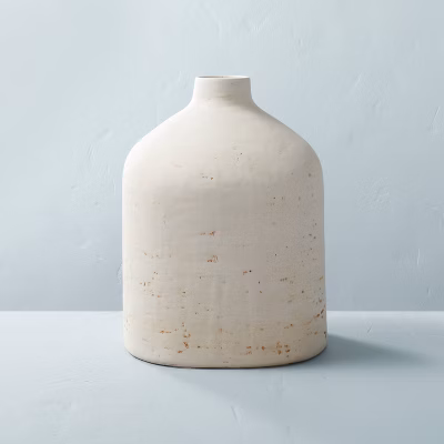 12" Distressed Ceramic Vase Natural Cream - Hearth & Hand™ With Magnolia: Farmhouse Style, Tabletop Decor