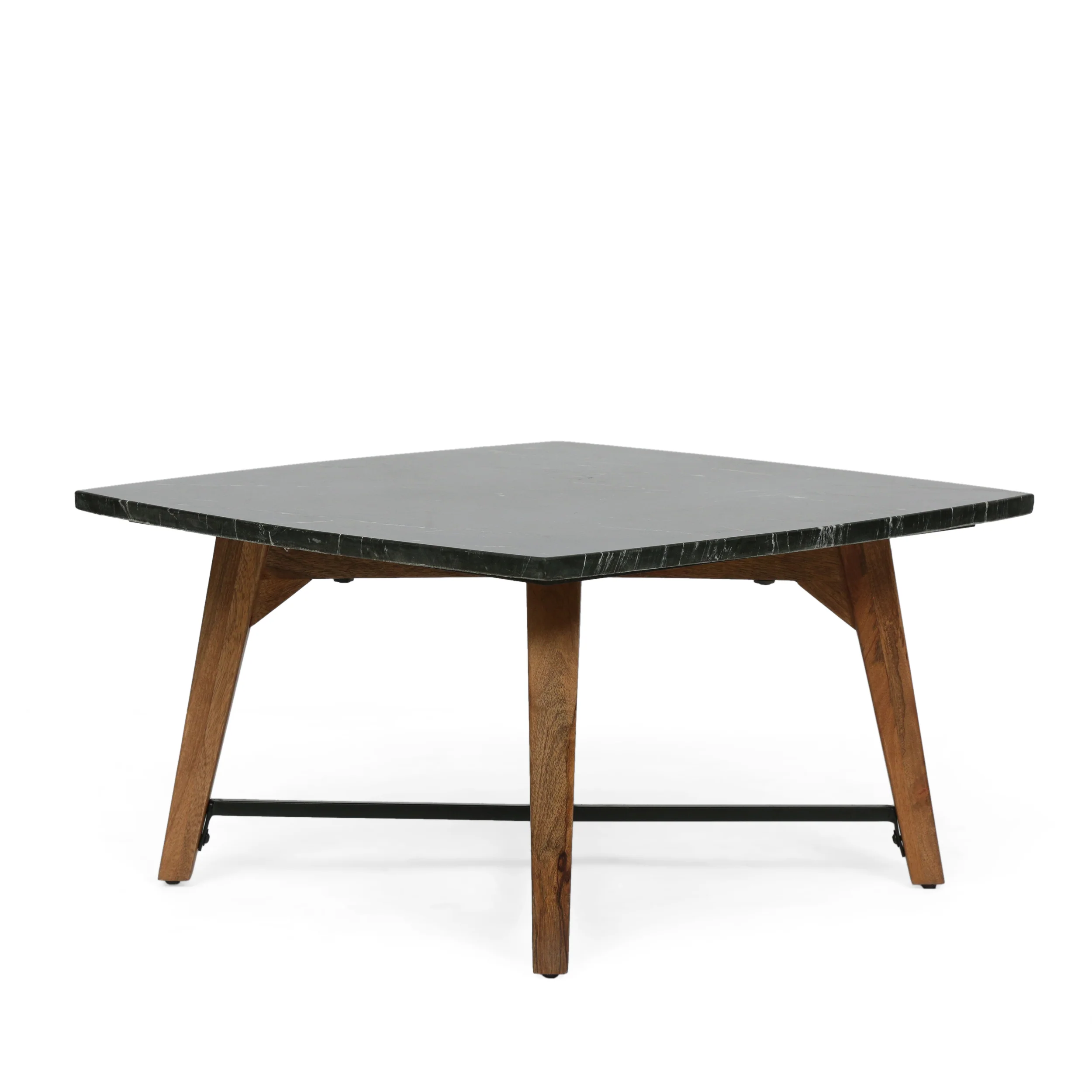 Volney Boho Glam Handcrafted Marble Top Coffee Table, Black And Dark E