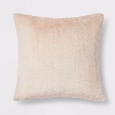 Oversized Faux Rabbit Fur Square Throw Pillow Neutral - Threshold™: Cozy Decorative Cushion For Indoor Use