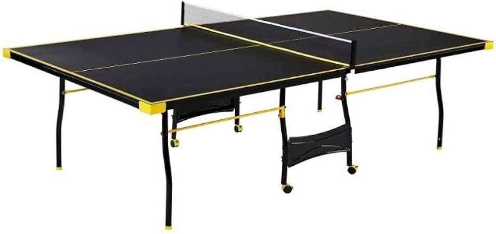 Black Yellow Folding Rolling Table Tennis Table Indoor Ping Pong Table With 2 Paddles 2 Balls 1 Net And Post Set 4 Wheels For Easy Movement Perfect Christmas New Year Holiday Season Gifts : Sports & Outdoors