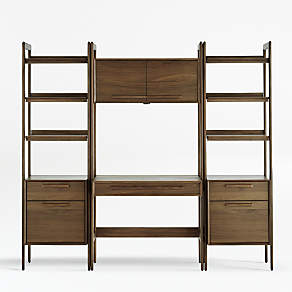 Tate Walnut Bookcase Desk With Outlet With 2 Bookcase File Cabinets