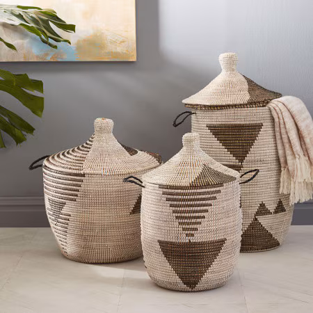 Graphic Printed Baskets Black White D4427