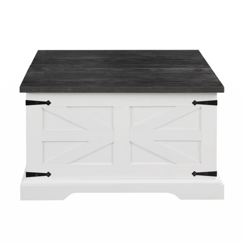 Chanett Farmhouse Coffee Table, Square Wood Center Table with Large Hidden Storage Compartment for Living Room, Barn design Center Table Rustic Cocktail Table with Hinged Lift Top for Home L31.5''*W31.5''*H18