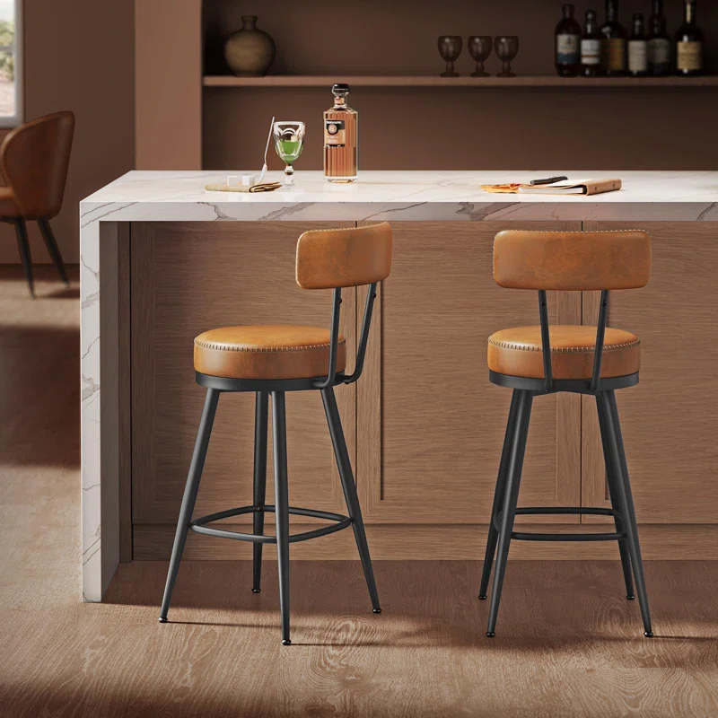 Stools with Back, Synthetic Leather (Set of 2)