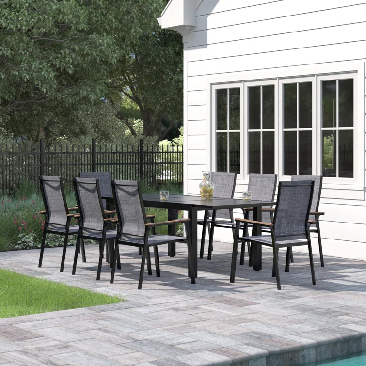 Lark Manor Alyah Rectangular 8 Person 838 Long Aluminum Dining Set