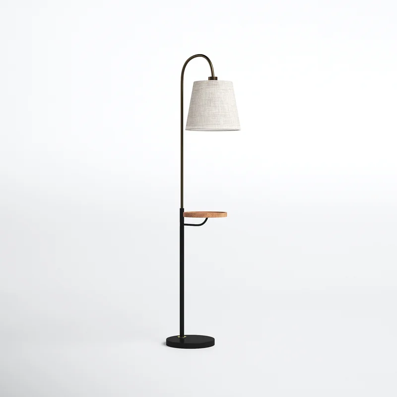 Varuna 65'' Natural/Antique Brass/Black Tray Table Floor Lamp with USB