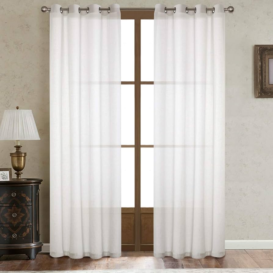 Loyolady White Linen Sheer Curtains 102 Inches Long 2 Panels Set Textured Linen Curtains For Bedroom Privacy Sheer Linen Curtains For Living Room 52" W X 102" L : Home & Kitchen
