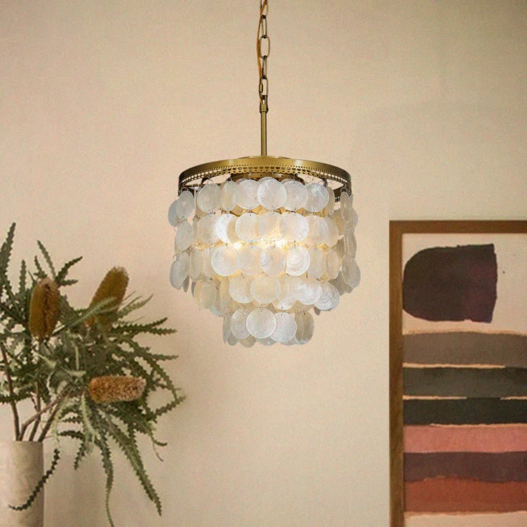 Highland Dunes Dickison 3 Light 13 Capiz Shell Chandelier 3 Tiered Coastal Seashells Pendant Light