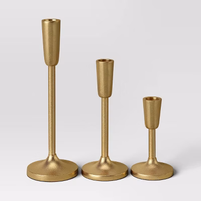 Set Of 3 Aluminum Taper Holders Gold - Threshold™: Metal Unity Candlestick Set, Spring Decor