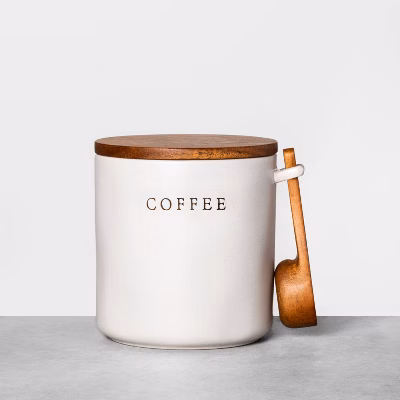 37oz Stoneware Coffee Canister With Wood Lid & Scoop Cream/brown - Hearth & Hand™ With Magnolia