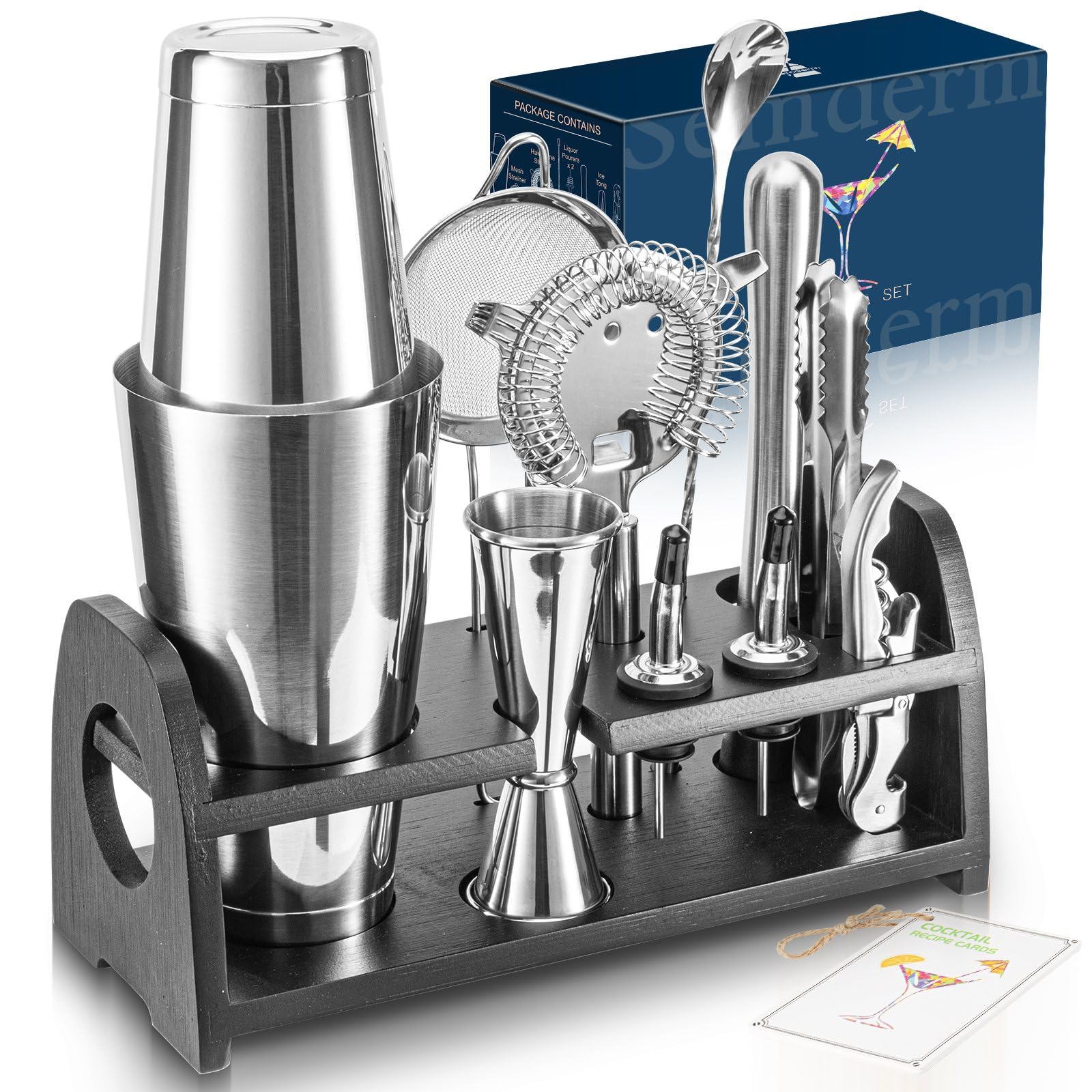 Semderm Pro Cocktail Shaker Set Mixology Bartender Kit- Extra Thick Stainless Steel Boston Shaker Set | Cocktail Kit Bar Kit Bartending Kit Bar Set Barware Bartender Set For Home Bar Party: Home & Kitchen