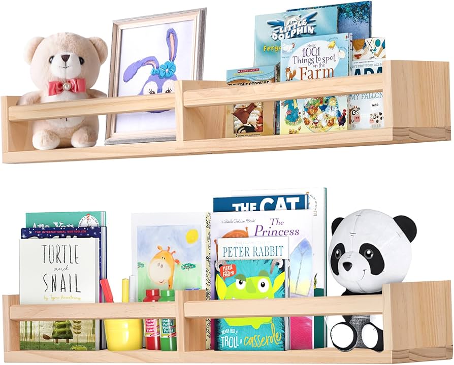 Birola Nursery Shelves For Wall 32inches Set Of 2，natural Wood Wall Bookshelves For Kids Room - Floating Nursery Bookshelves (32inches Set Of 2) : Home & Kitchen