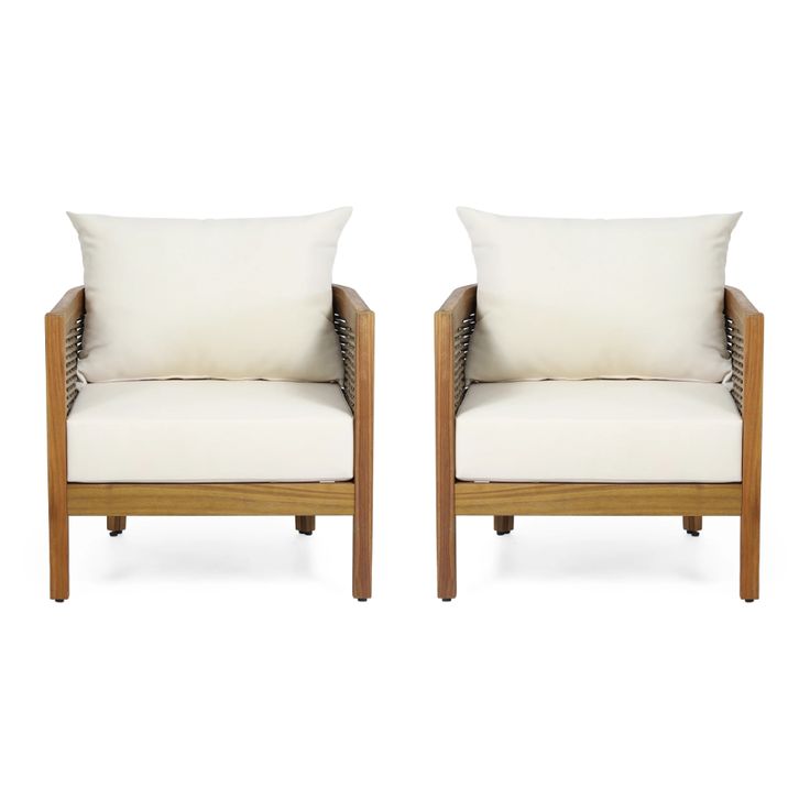 Rosecliff Heights Boling Outdoor Acacia Wood Club Chairs With Optional Sunbrella Cushions