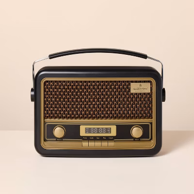 Vintage Style Am/fm Bluetooth Radio Black - Hearth & Hand™ With Magnolia: Portable Speaker With Micro Usb & 3.5mm Jack