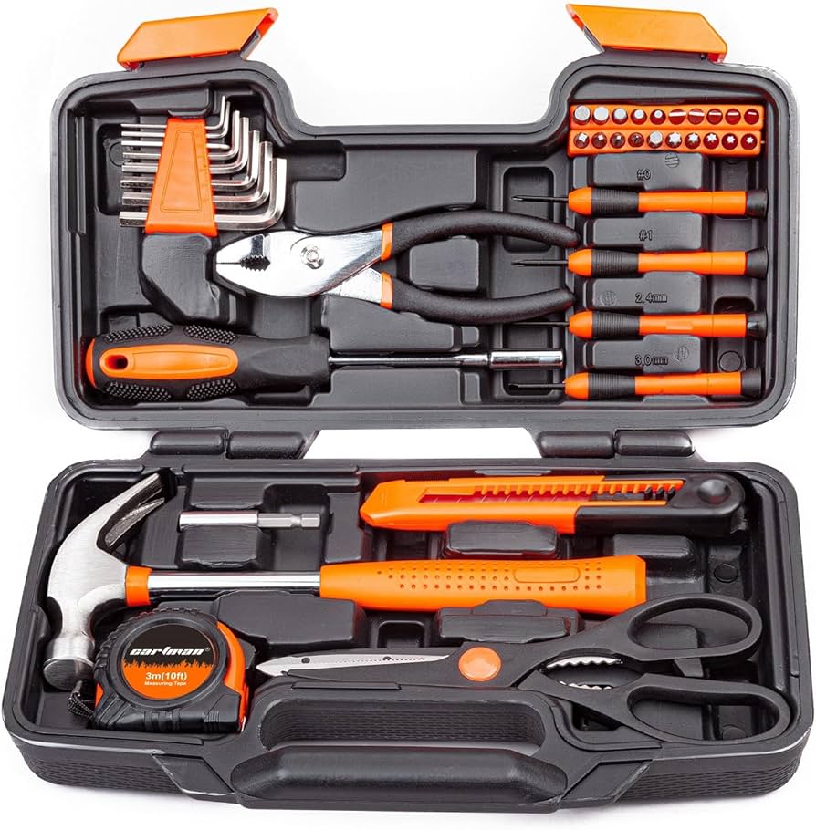 Cartman Tool Set General Hand Tool Kit With Plastic Toolbox Storage Case