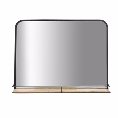Sagebrook Home 24"x18" Metal Mirror With Folding Shelf Black/brown: Wall-mountable, Iron Frame, Contemporary Rectangle Shape
