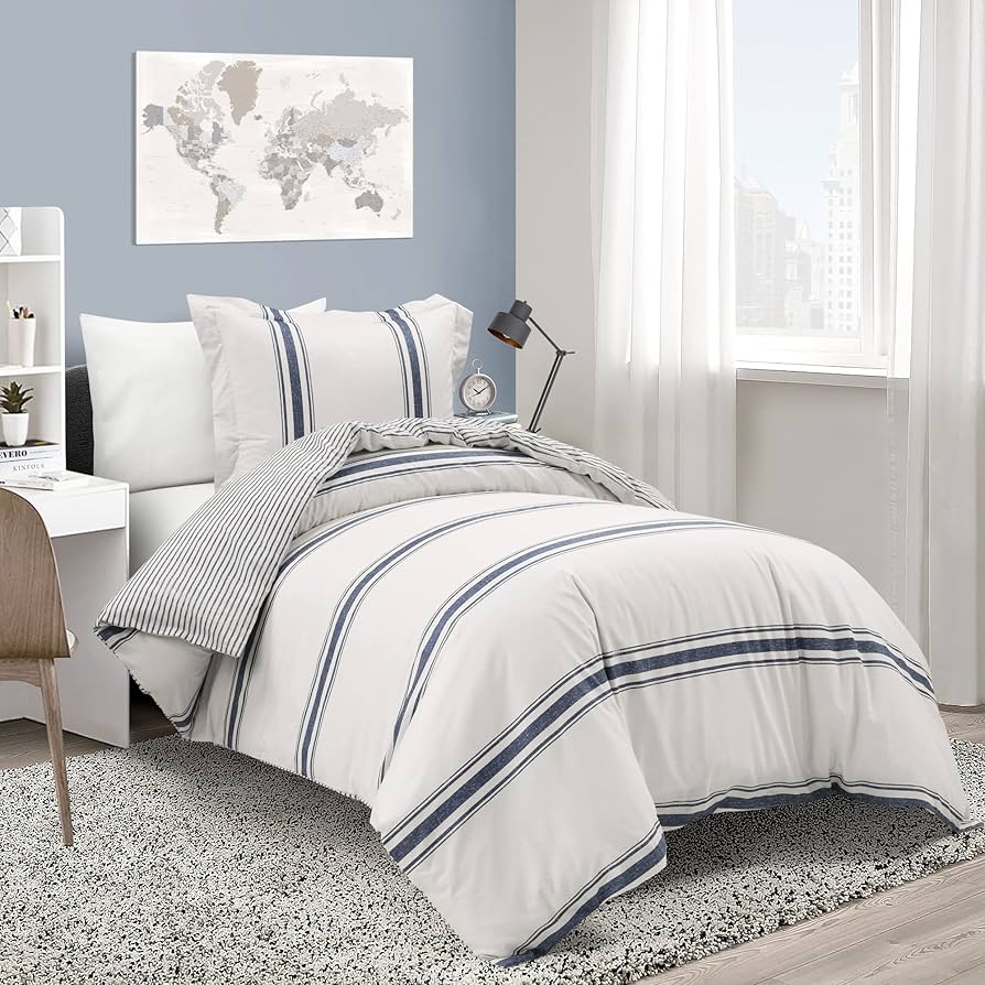 Lush Decor Farmhouse Stripe Reversible Cotton Duvet Cover Set