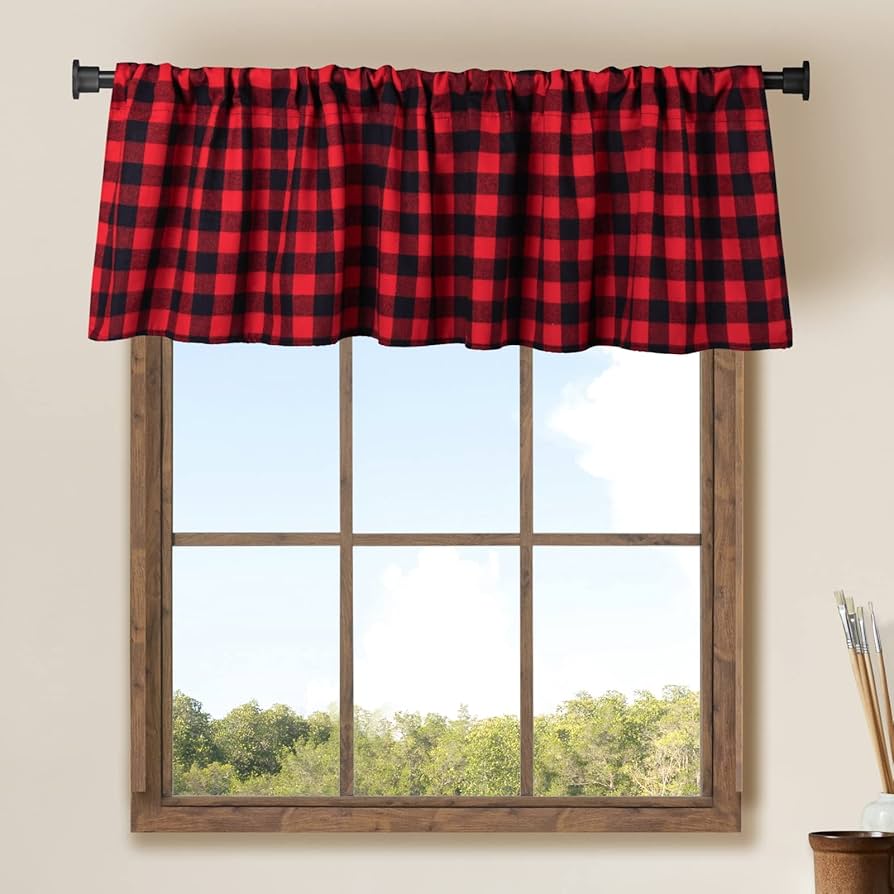 2 Pack Buffalo Check Plaid Window Valances Red And Black Farmhouse Design Window Treatment Decor Curtains Rod Pocket Valances For Kitchen/living Room 16" X 56" : Home & Kitchen