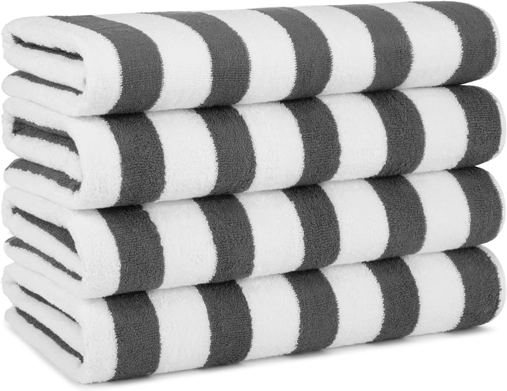 Arkwright Cali Cabana Stripe Beach Towel - Pack Of 4 - Soft 100% Cotton Lightweight Quick Dry Terry Towels Set For Pool