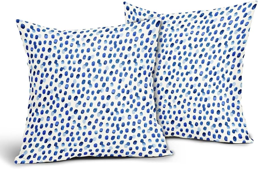 Sweetshow White And Blue Dot Pillow Covers 18x18 Inch Watercolor Brushstroke Polka Dot Throw Pillows Case Boho Blue Square Linen Decor Cushion Cover For Patio Furniture Bedroom Outdoor 2 Packs : Home & Kitchen