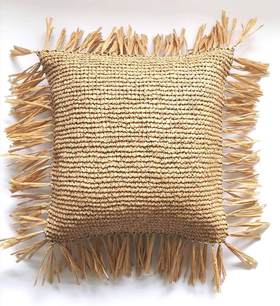 Decorative Straw Cushion Cover Boho Pillow Case Home Decor Throw Pillow Cover 18x18 (18x18) : Home & Kitchen