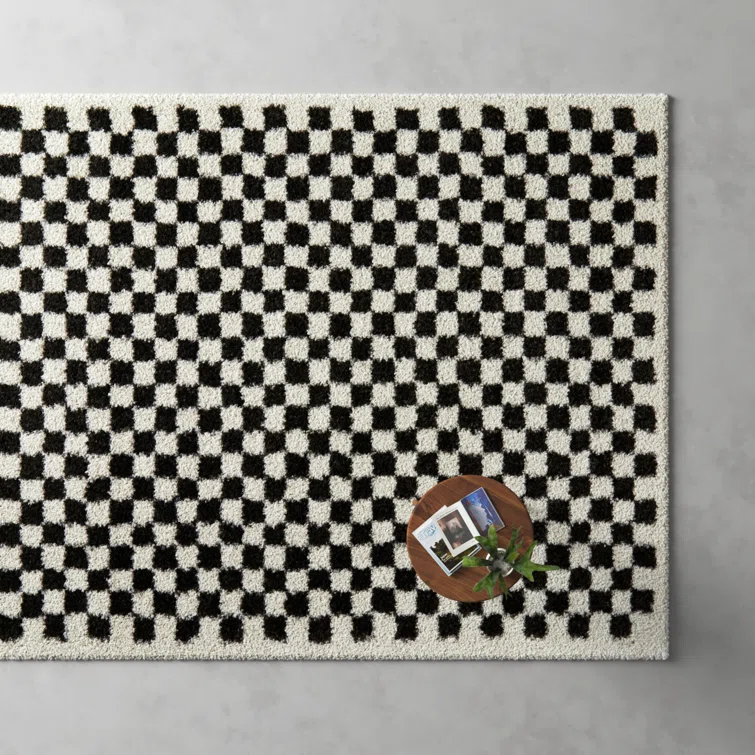 Allmodern Mikes Checkered Charcoalcream Shag Area Rug