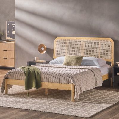 Beachcrest Home Blomquist Solid Wood Platform Bed With Rattan Inset Headboard