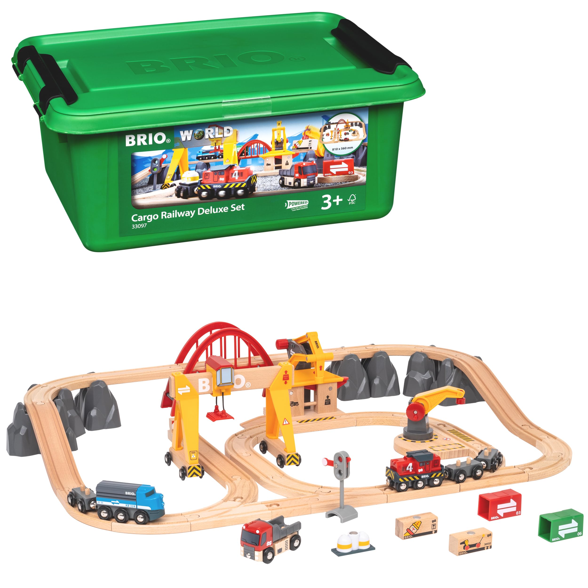Brio 33097 Cargo Railway Deluxe Set - 54 Piece Interactive Train Toy | Enhanced Wooden Tracks | Perfect For Kids Age 3 And Up | Compatible With All Brio Railway Sets | Fsc Certified Wood : Toys & Games