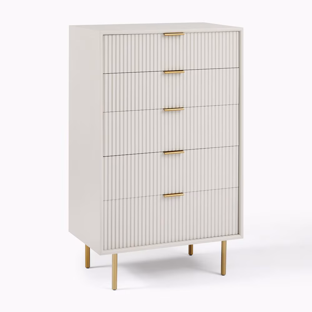 Quinn Wood 5 Drawer Dresser White Antique Bronze H5294
