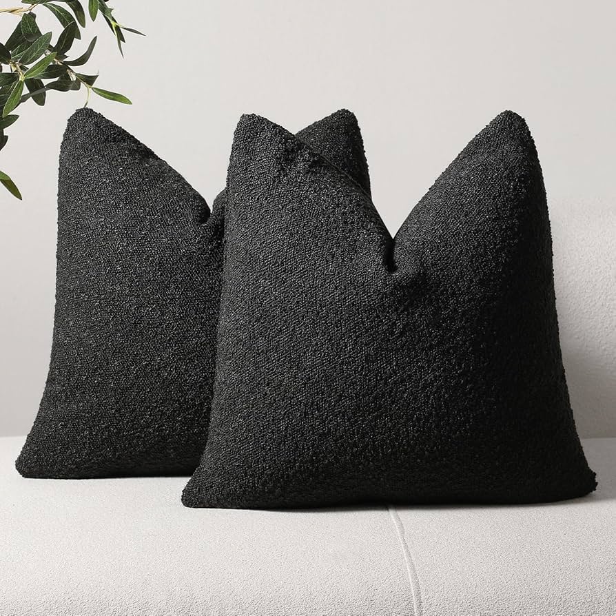 Dezene Textured Boucle Euro Pillow Covers 26x26 Black Charcoal For Bed Couch Sofa Living Room