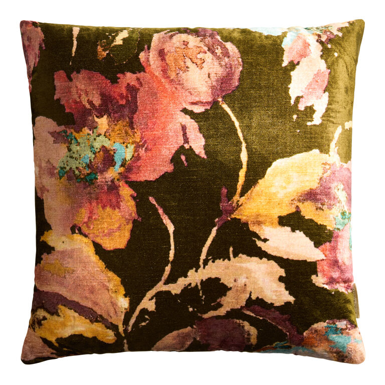 Multicolor Velvet Watercolor Floral Print Throw Pillow