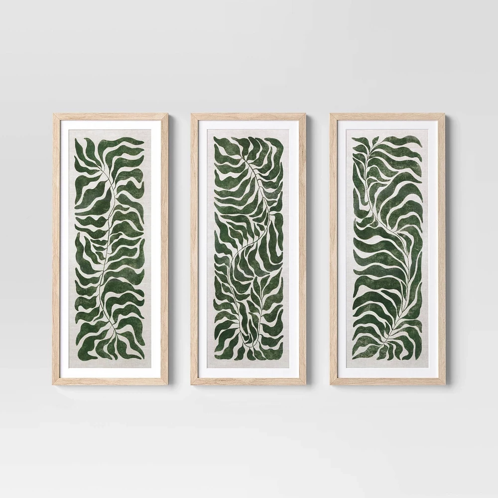 Set Of 3) 12"x28" Modern Seaweed Framed Arts Naturals - Threshold