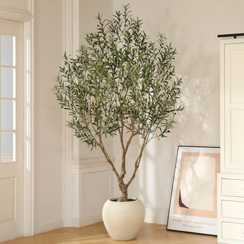 8ft Artificial Olive Tree With White Planter 