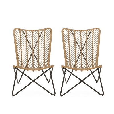 2pk Galtin Outdoor Iron/wicker Accent Chairs: Uv-resistant, Weatherproof - Christopher Knight Home