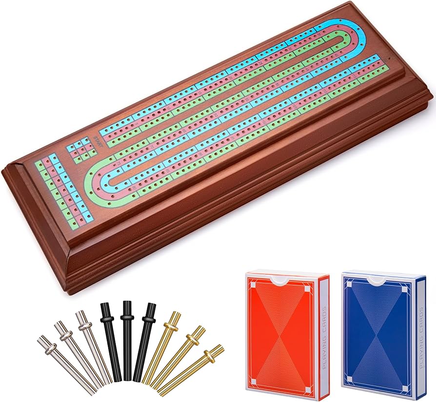 Wooden Cribbage Board Game Set With Large Storage Area