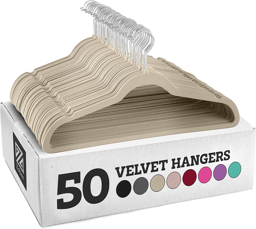Zober Velvet Hangers 50 Pack - Heavy Duty Ivory Hangers For Coats