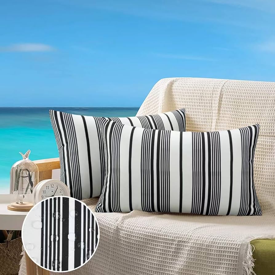Jasen Black And White Striped Outdoor Pillow Cover