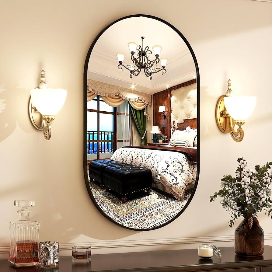 Harritpure 20"x28"oval Bathroom Mirror Wall Mounted Chic Brushed Metal Frame Hang Vertically & Horizontally Perfect Modern Decor For Bedroom Bathroom Entryway Living Room Gallery Wall : Home & Kitchen