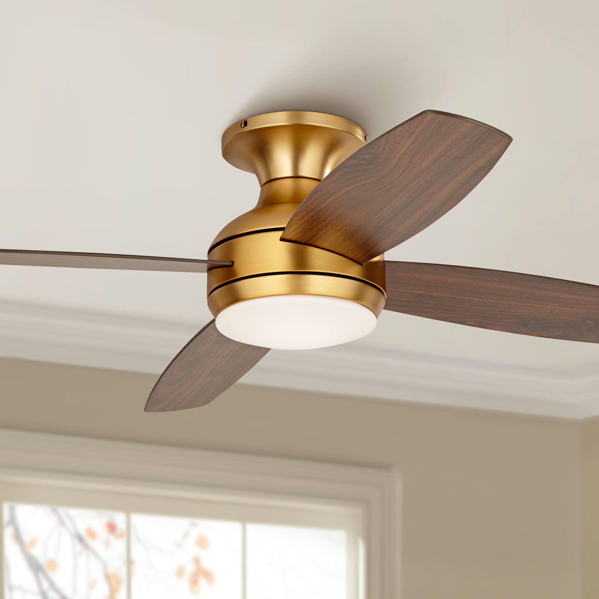 Casa Vieja 52" Elite Modern Hugger Low Profile Indoor Ceiling Fan With Light Led Remote Control Soft Brass Walnut Brown Opal Glass For House Bedroom Living Room Home Kitchen Dining Office : Tools & Home Improvement
