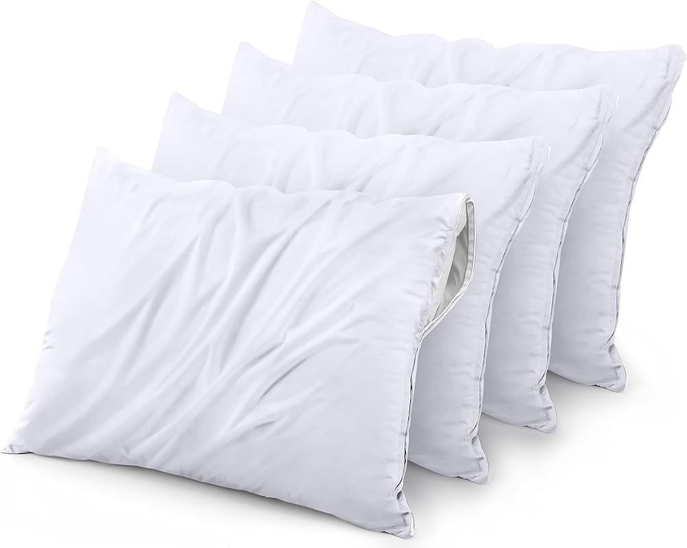 Utopia Bedding 4 Pack Waterproof Pillow Protectors With Zipper Standard Size (white)
