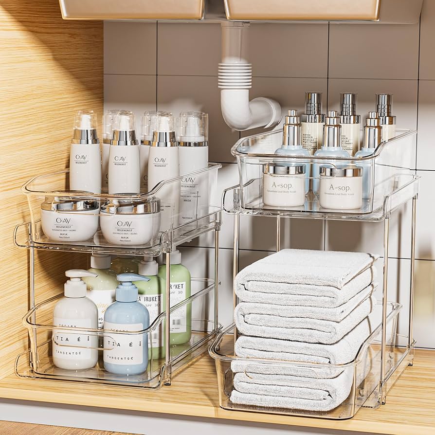 Delamu 2 Sets Of 2-tier Clear Under Sink Organizers And Storage