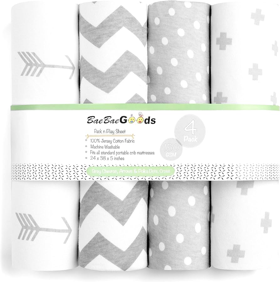 Pack N Play Sheets – Premium Pack And Play Sheets 4 Pack – 100% Super Soft Jersey Knit Cotton Playard Mattress Sheets – Portable Playpen Fitted Play Yard Mini Crib Sheet For Boy & Girl (24 X 38 X 5) : Baby