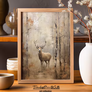 Vintage Stag In Forest Printable Deer