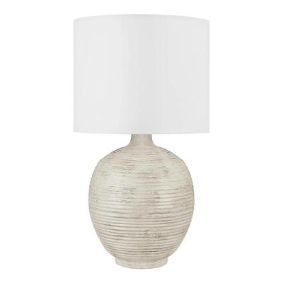 Finch 22 In. Distressed White Ribbed Table Lamp With White Linen Shade