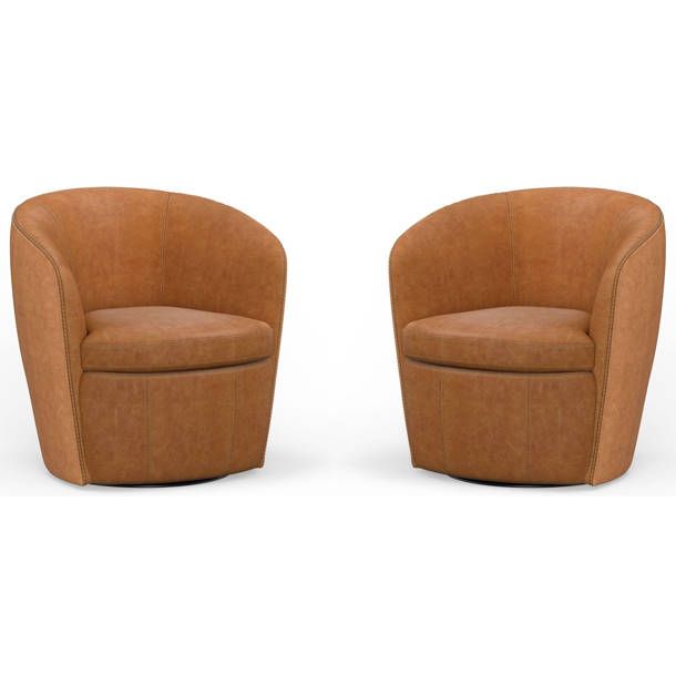 Wade Logan Azurdee Top Grain 100 Genuine Italian Leather Swivel Barrel Chair